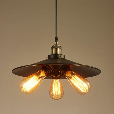 Saucer Shade Pendant Light Retro Metal 3 Bulb Hanging Lamp 14.5