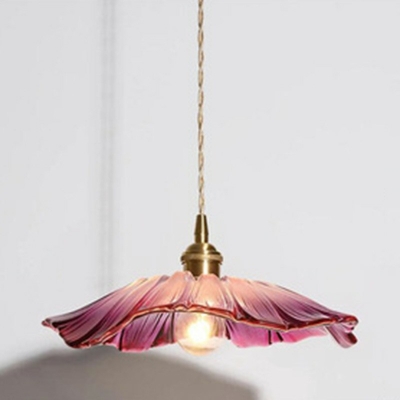 Single-Bulb Flower Shape Glass Hanging Ceiling Light Minimalist Pendant Light Fixture for Bedroom