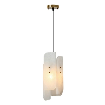 Stone Shade Lantern Pendant Light with Handle Contemporary 1 Light Ceiling Light in White for Bedroom