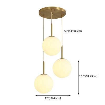 White Glass Ball Mini Hanging Lamp Post Modern 3 Head Pendant Lighting with 39