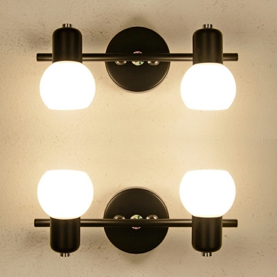 White Glass Globe Shade Vanity Lamp Retro 2/3 Lights Bathroom Wall Mounted Light in Black