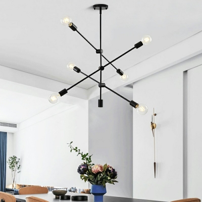 Wrought Iron Sputnik LED Chandelier in Black Industrial Style 6 Head Hanging Light for Cafe Bar Counter