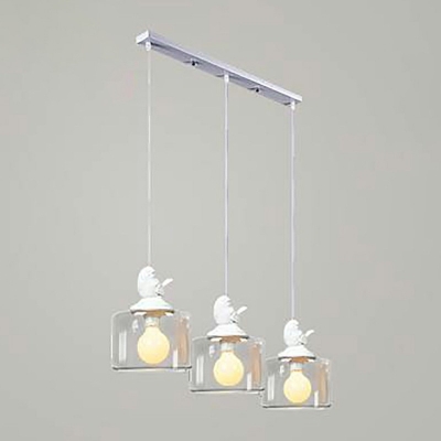 1/3 Heads Minimalist Jar Shaped Suspension Lamp Transparent Glass Dining Room Pendant in White