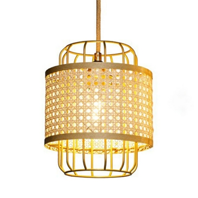 1 Bulb Cylindrical Pendant Lighting Japanese Bamboo Ceiling Suspension Lamp for Tea Room