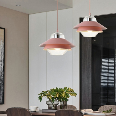 1 Bulb Macaron Style Transparent Glass Flying Saucer Dinner Suspension Lighting Hanging Pendant Light for Dining Room
