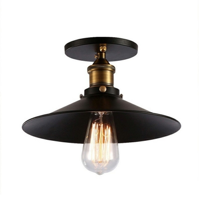 1 Light Cone Shaped Indoor Semi Flush Mount Ceiling Light in Black Metal Ceiling Lamp for Hallway