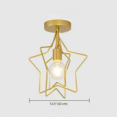 1 Light Metal Semi Flush Mount Light Industrial Black and Gold Star Shaped Ceiling Lighting