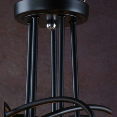 3/5 Heads Bare Bulb Lamp Semi Flush Light Fixture Metal Ceiling Mount Chandelier in Black