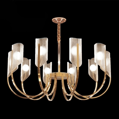 Arcylic Shade Suspension Light Modern Living Room 1-Tier Chandelier in Rose Gold