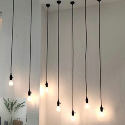 Bare Bulb Design Iron Pendant Light 1 Bulb 1.5 Inch Wide Dining Room Hanging Pendant in Black