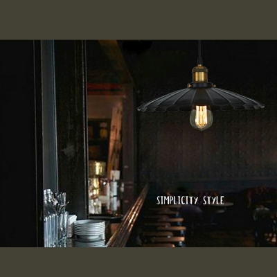 Black Scalloped Shade Single Pendant Light in Vintage Style for Dining Room Kitchen Restaurant