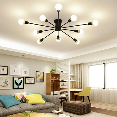 Burst Semi Flush Ceiling Light Postmodern Metal 7 Inchs Hight Living Room Flush Chandelier