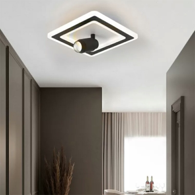 Contemporary Metal Flush Mount Light Spotlight Black Square Shape Study LED White Light Ceiling Lamp