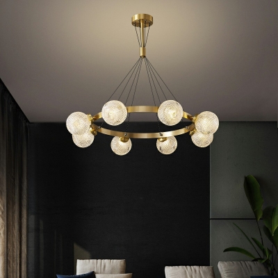 Contemporary Orb Shade Chandelier Simplicity Prismatic Glass Dining Room Chandelier in Brass