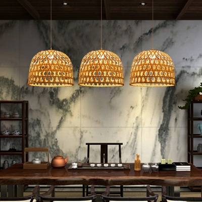 Domed Pendant Lighting Asia Bamboo 1 Light Beige Hanging Light Fixture for Tea Room