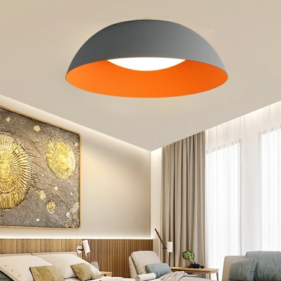 Grey and Orange Dome Shade LED Ceiling Light Simplicity Aluminum Bedroom Lighting Fixture