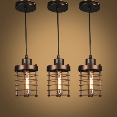 Industrial Retro Cage Pendant Light Metal 1 Light Hanging Lamp in Black and Rust