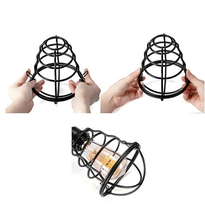 Industrial Retro Wired Caged Shade Pendant Light Metal 1 Light Hanging Lamp in Black for Coffee Shop