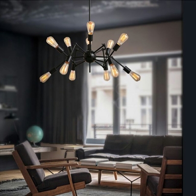 Industrial Style Ceiling Chandelier Vintage Metal Black Light Fixture for Living Room