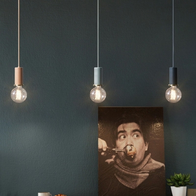 Macaroon Style 1-Light Open Bulb Metal Mini Pendant Lamp Simplicity Hanging Lights for Dining Room
