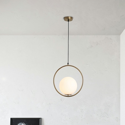 Metal Circle Shade Hanging Light Glass Globe Pendant Light for Bedside