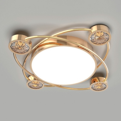 Metallic Ceiling Flush Contemporary Arcylic LED Flush Mount Fixture with Crystal in Stepless Dimming