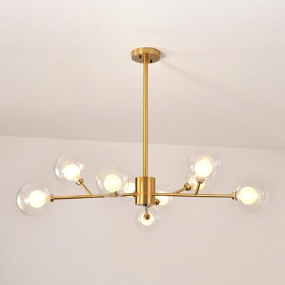Milky Glass Chandelier Post Modern Ceiling Pendant Light for Living Room with Clear Ball Shade in Gold