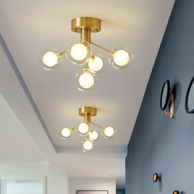 Modern Ceiling Light Metal Ceiling Mount Clear Glass Shade 5 Lights Semi Flush For Hallway
