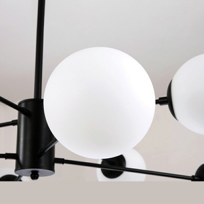 Modern Chandelier Milk White Glass Globe Shade 8.5 Inchs Height Living Room Restaurant Hanging Lamp in Black
