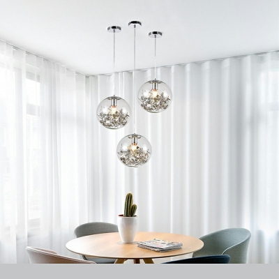 Modern Living Room Pendant Clear Glass Ball Shade Single Head Hanging Lamp with Plant