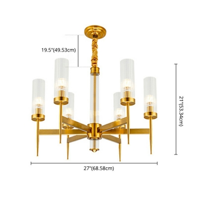 Modern Style Gold Cylinder Chandelier Pendant Light Fixture in Gold for Living Room