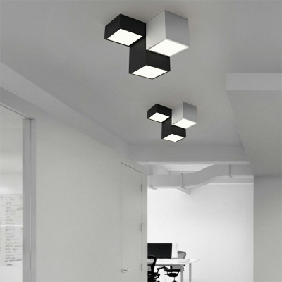 Modern Style LED Flush Mount Little Square Block Ceiling Light with Acrylic Shade in Black and White