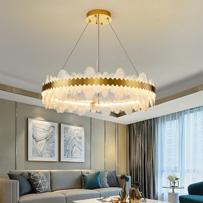 Modern Style Round Light Fixture Clear Crystal Gold Circle LED Chandelier for Living Room