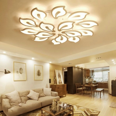 Multi-head Radial Semi Flush Mount Ceiling Fixture Modern White Acrylic Sleepping Room Ceiling Lamp