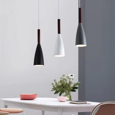 Nordic Macaron Pendant Metal Cone Shade 3-Head Hanging Lamp for Dining Room in Black and Grey and White
