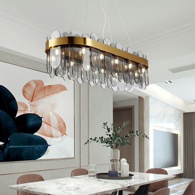 Oval Island Light Fixture Modern Brass Glass Pendant Lamp 10 Lights for Dining Room