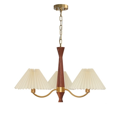 Scrolled Arm Brass Chandelier 3-Light Chandelier Lamp Modern Beige Fabric Shaded for Bedroom,Gold