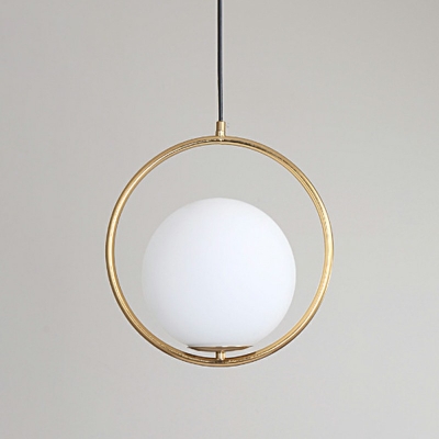 Single-Bulb Globe Hanging Lamp Frosted White Glass Pendant Light for Dining Table