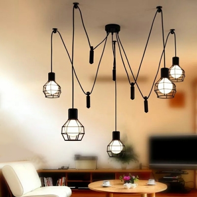 Spider Pendant Light with Wire Guard Shade in Black for Clothes Stores Restaurant Bar