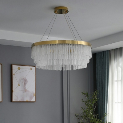 3-Tiers Chandelier Fluted Glass Dining Room LED Hanging Pendant Light in Gold