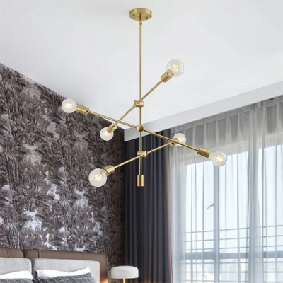 6-Lights Open Bulb Design Pendant Metal Molecular Chandelier Lamp for Living Room