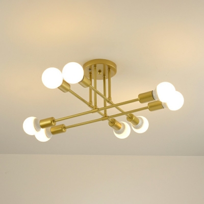 8 Light Metal Semi Flush Mount Industrial Linear Ceiling Lighting