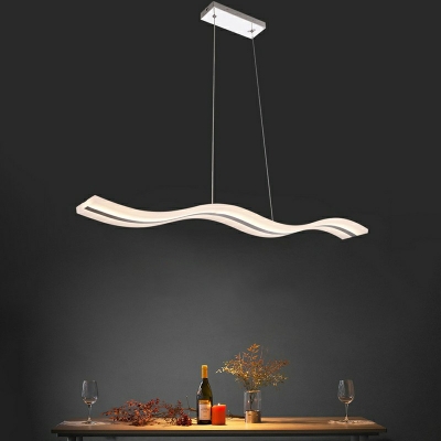 Acrylic White Linear Island Light Modern Dining Room Wave Design LED 5 Inchs Wide Island Pendant