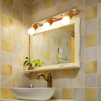 Ball Shade Bathroom Vanity Wall Sconce Wooden Siding Angle Adjustable Vanity Mirror Lights in Beige