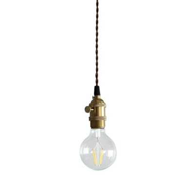 Bare Bulb Design Iron Pendant Light 1 Bulb 1.5 Inch Wide Dining Room Hanging Pendant with Pipe Socket in Brass