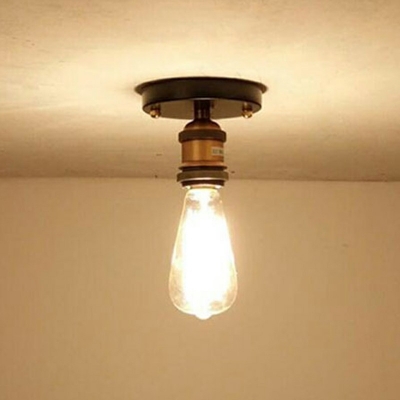 Bare Bulb Metal Semi Flush Industrial Vintage 1 Light Ceiling Mount Light Fixture