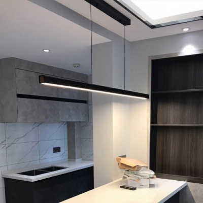 Black Metal Shade Linear Island Light Modern Living Room LED Island Fixture in Black