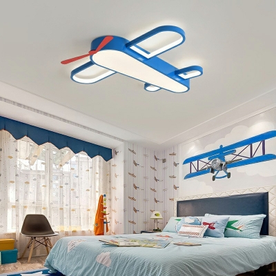 Boy Bedroom Creative Blue LED Flush Ceiling Light Acrylic Cartoon Airplane Ceiling Lamp