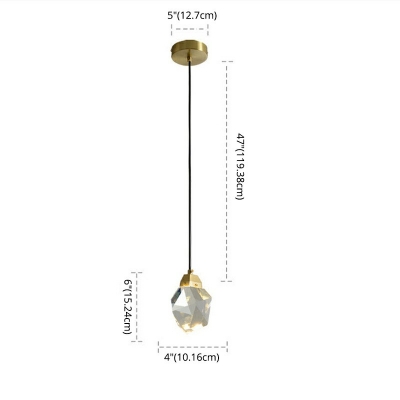 Clear Crystal Pendant Lamp Contemporary in Brass with Round Canopy Hanging Light for Stairs