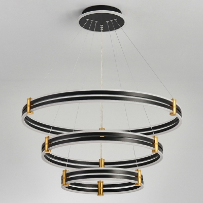Contemporary Black Multi-Tier Hanging Lamp Dining Room Kitchen Foyer LED Round Chandelier